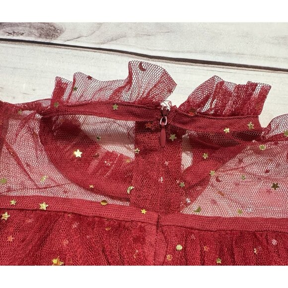Red Tulle Star Sequin Ruffle Dress Girl Holiday Christmas Party Photo 4T-5T EUC - Picture 5 of 11